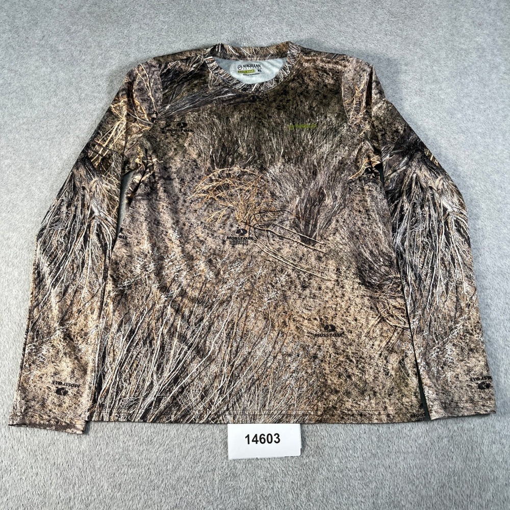 Magellan Outdoors Hunt Gear Shirt XL Brown Mossy Oak Crew Neck Hunting Camping
